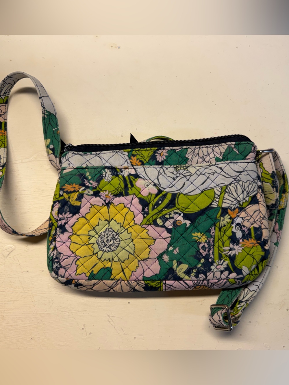 Vera Bradley Floral Quilted Crossbody in Green, Yellow, Pink